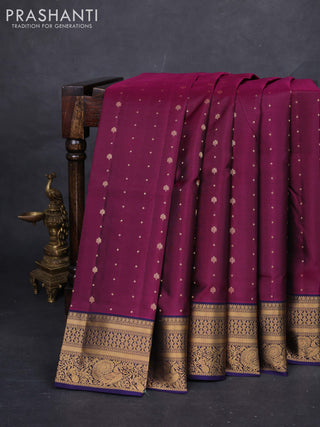 Wine  & Navy Blue Pure Soft Silk Saree - Zari Buttas