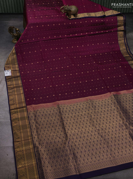 Wine  & Navy Blue Pure Soft Silk Saree - Zari Buttas