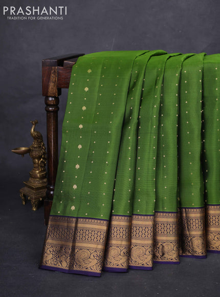 Light Green & Navy Blue Pure Soft Silk Saree - Zari Buttas