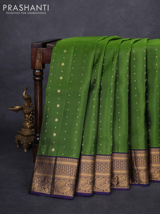 Light Green & Navy Blue Pure Soft Silk Saree - Zari Buttas