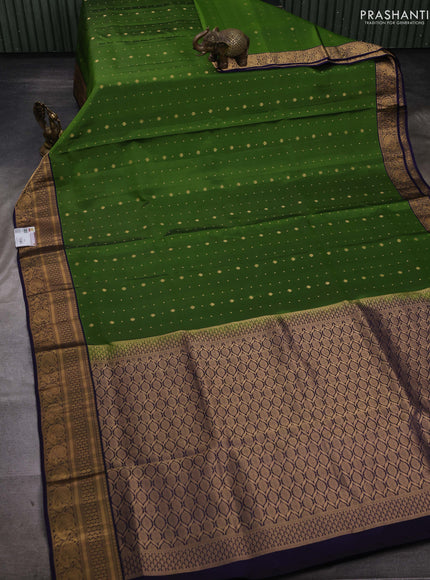 Light Green & Navy Blue Pure Soft Silk Saree - Zari Buttas