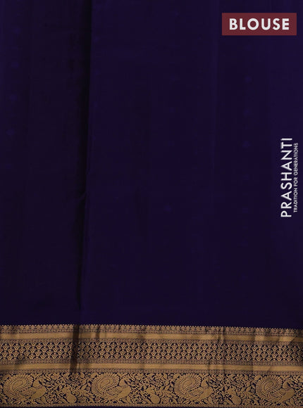 Yellow & Navy Blue Pure Soft Silk Saree - Zari Buttas