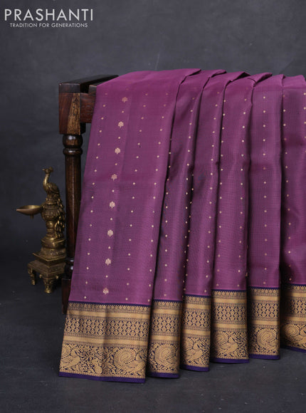Onion Pink & Navy Blue Pure Soft Silk Saree - Zari Buttas