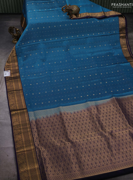 Teal Blue & Navy Blue Pure Soft Silk Saree - Zari Buttas