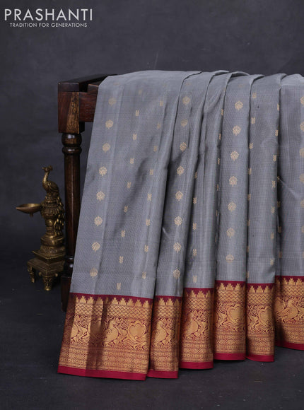 Grey & Magenta Pink Pure Soft Silk Saree - Zari Buttas