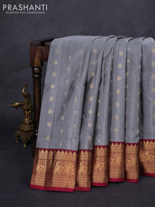 Grey & Magenta Pink Pure Soft Silk Saree - Zari Buttas