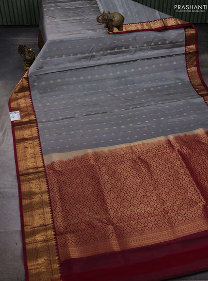 Grey & Magenta Pink Pure Soft Silk Saree - Zari Buttas