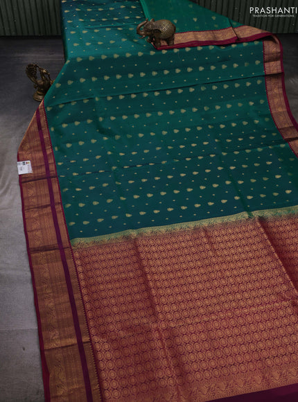 Green & Magenta Pink Pure Soft Silk Saree - Zari Buttas