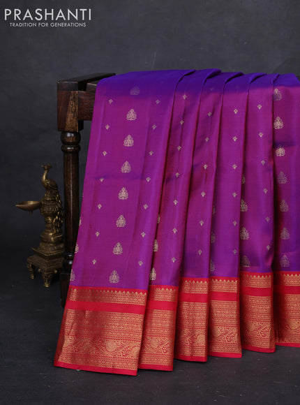 Purple & Red Pure Soft Silk Saree - Zari Buttas