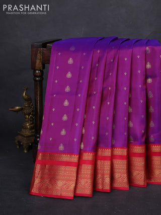 Purple & Red Pure Soft Silk Saree - Zari Buttas