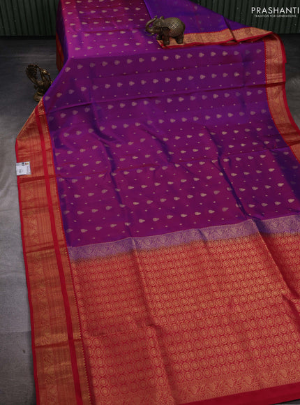 Purple & Red Pure Soft Silk Saree - Zari Buttas