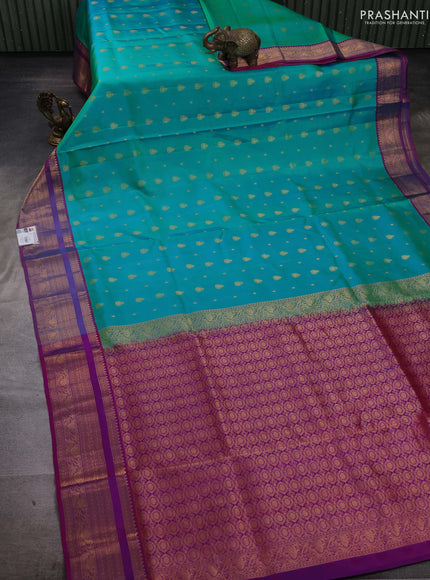 Teal Green & Magenta Pink Pure Soft Silk Saree - Zari Buttas