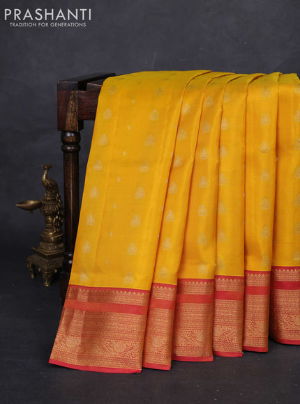 Yellow & Pink Pure Soft Silk Saree - Zari Buttas