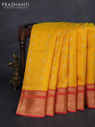 Yellow & Pink Pure Soft Silk Saree - Zari Buttas