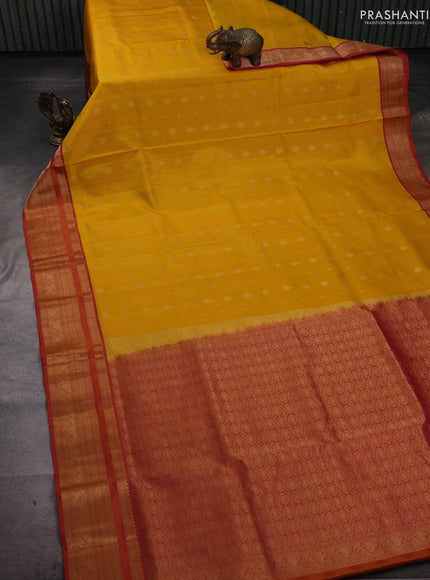 Yellow & Pink Pure Soft Silk Saree - Zari Buttas