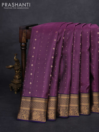 Mauve Pink & Navy Blue Pure Soft Silk Saree - Zari Buttas