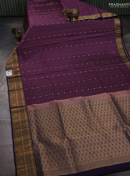 Mauve Pink & Navy Blue Pure Soft Silk Saree - Zari Buttas