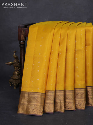 Yellow & Blue Pure Soft Silk Saree - Zari Buttas