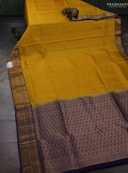 Yellow & Blue Pure Soft Silk Saree - Zari Buttas