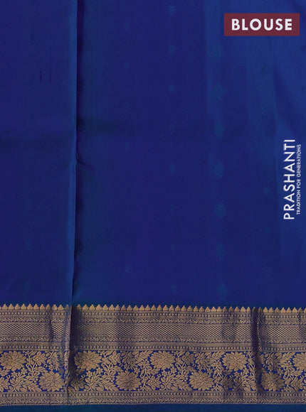 Purple & Peacock Green Pure Soft Silk Saree - Zari Buttas
