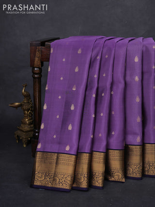 Pastel Purple & Navy Blue Pure Soft Silk Saree - Zari Buttas