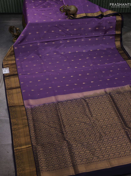 Pastel Purple & Navy Blue Pure Soft Silk Saree - Zari Buttas
