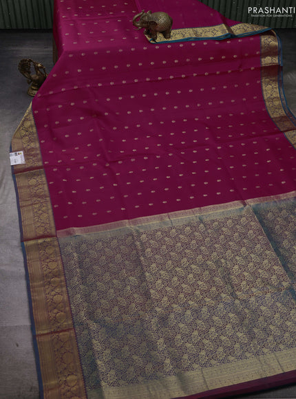 Pink & Peacock Green Pure Soft Silk Saree - Zari Buttas