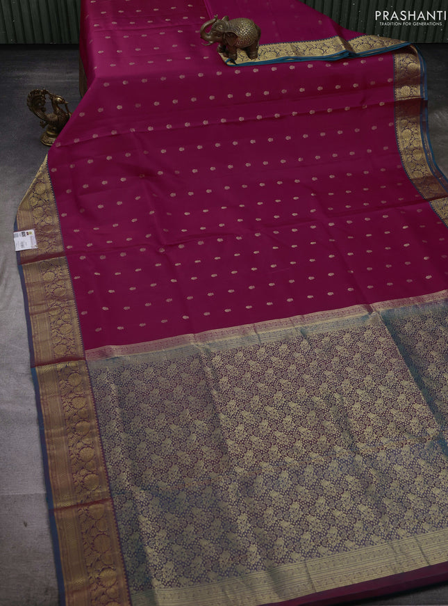 Pink & Peacock Green Pure Soft Silk Saree - Zari Buttas