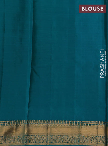 Lime Yellow & Teal Green Pure Soft Silk Saree - Zari Buttas