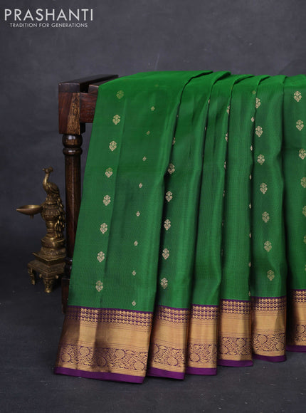 Green & Purple Pure Soft Silk Saree - Zari Buttas
