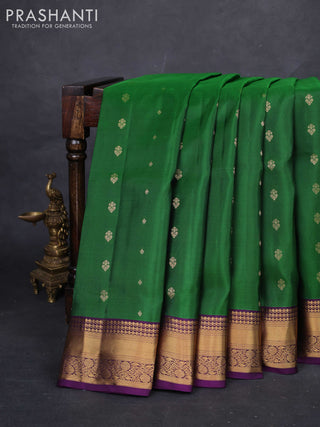 Green & Purple Pure Soft Silk Saree - Zari Buttas