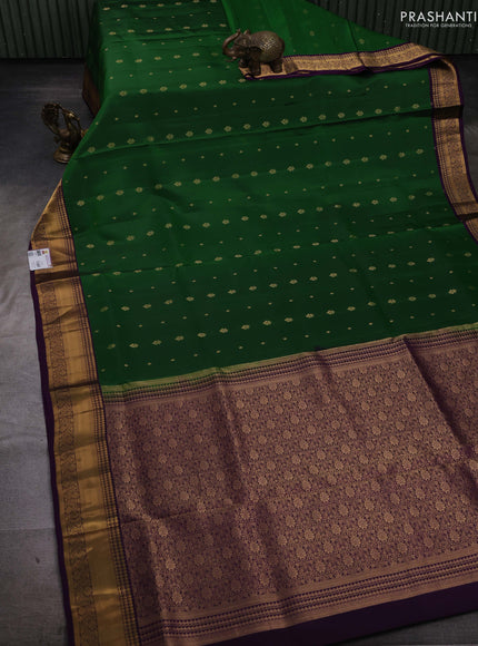 Green & Purple Pure Soft Silk Saree - Zari Buttas
