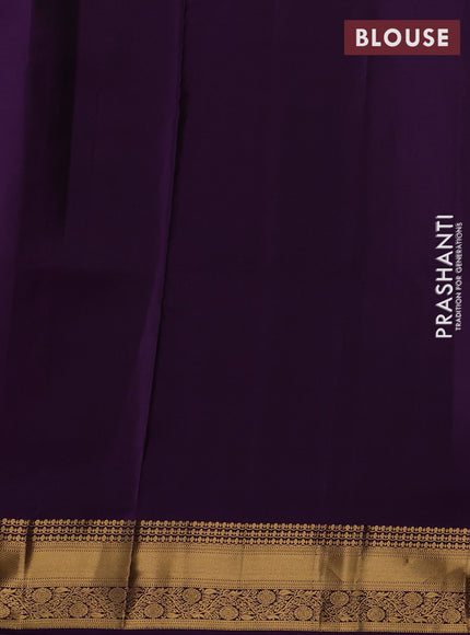 Mehendi Green & Purple Pure Soft Silk Saree - Zari Buttas