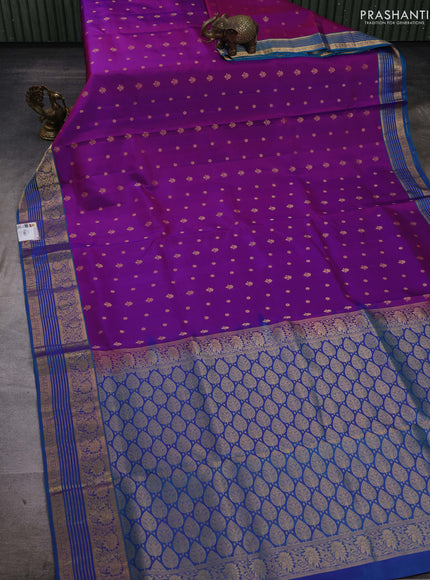Purple & Peacock Blue Pure Soft Silk Saree - Zari Buttas