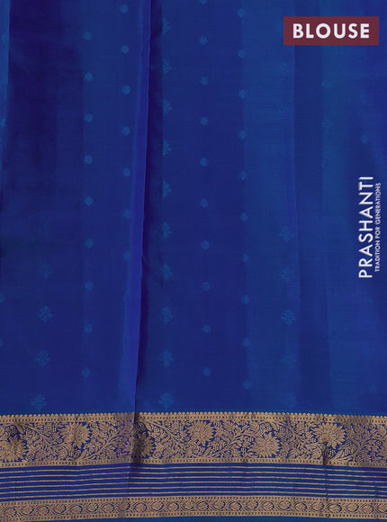 Purple & Peacock Blue Pure Soft Silk Saree - Zari Buttas
