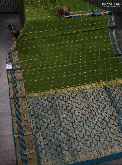 Green & Peacock Green Pure Soft Silk Saree - Zari Buttas