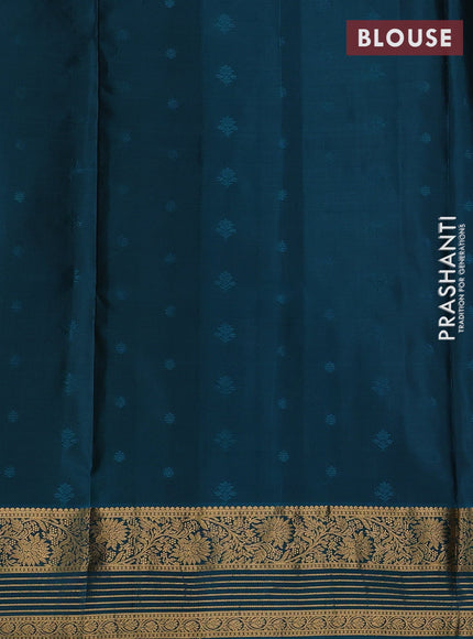 Green & Peacock Green Pure Soft Silk Saree - Zari Buttas