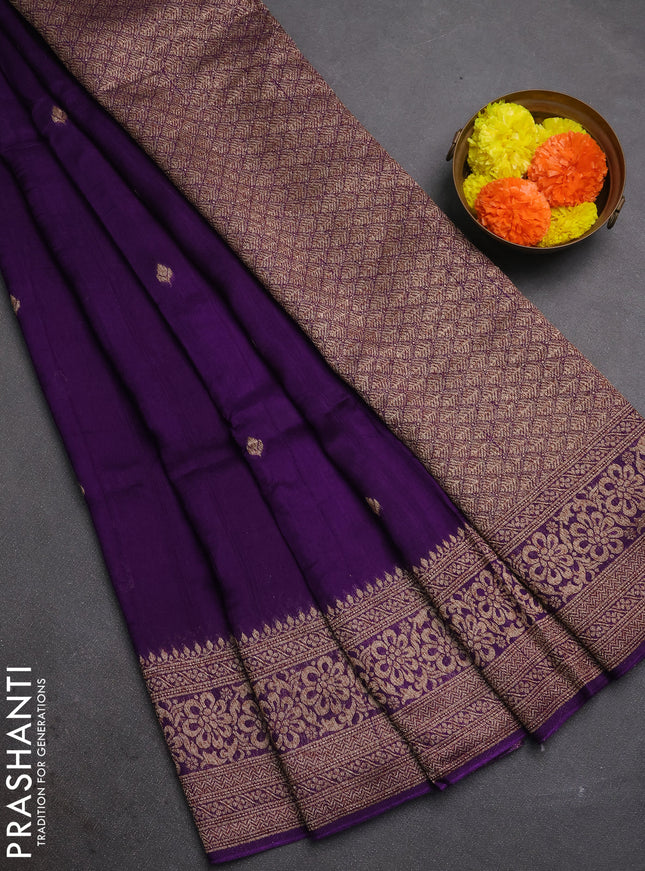 Violet Banarasi Semi Raw Silk Saree - Butta style