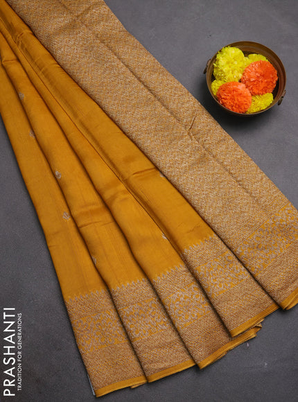 Mustard yellow Banarasi Semi Raw Silk Saree - Butta style