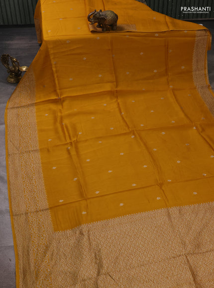 Mustard yellow Banarasi Semi Raw Silk Saree - Butta style