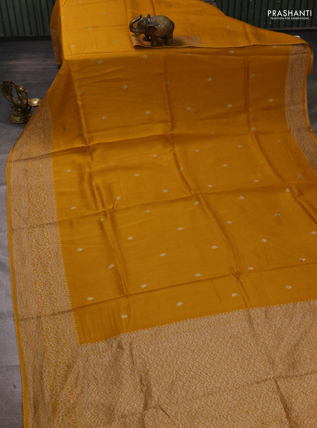 Mustard yellow Banarasi Semi Raw Silk Saree - Butta style