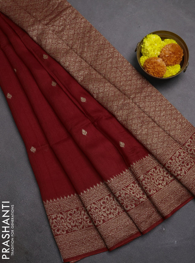 Red Banarasi Semi Raw Silk Saree - Butta style