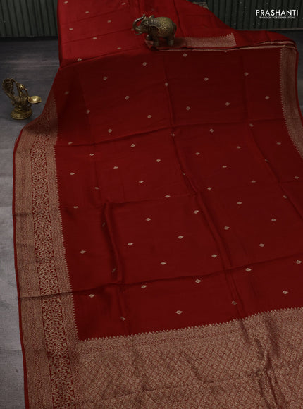 Red Banarasi Semi Raw Silk Saree - Butta style