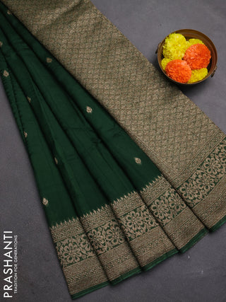 Bottle Green Banarasi Semi Raw Silk Saree - Butta style
