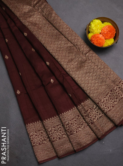 Brown Banarasi Semi Raw Silk Saree - Butta style