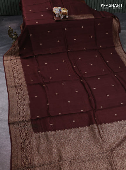 Brown Banarasi Semi Raw Silk Saree - Butta style