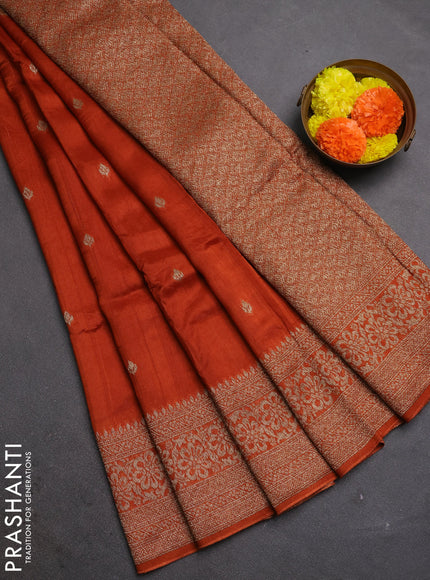 Rust Banarasi Semi Raw Silk Saree - Butta style