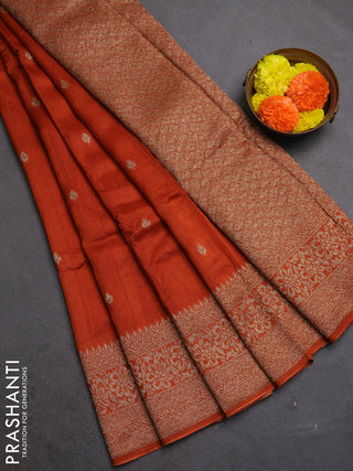 Rust Banarasi Semi Raw Silk Saree - Butta style