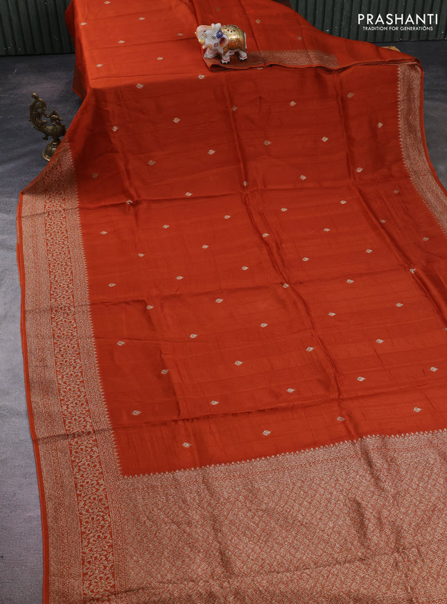 Rust Banarasi Semi Raw Silk Saree - Butta style
