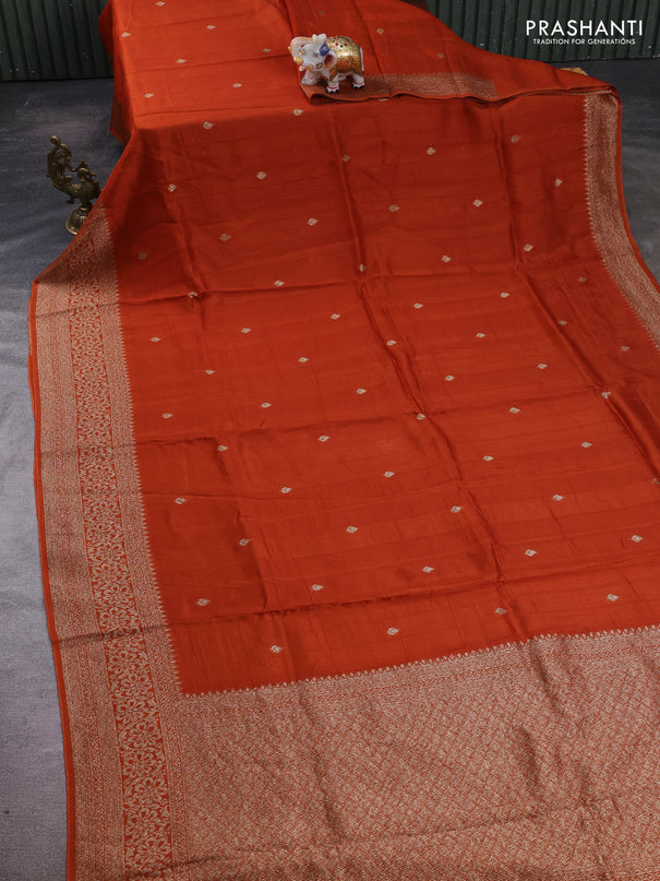 Rust Banarasi Semi Raw Silk Saree - Butta style